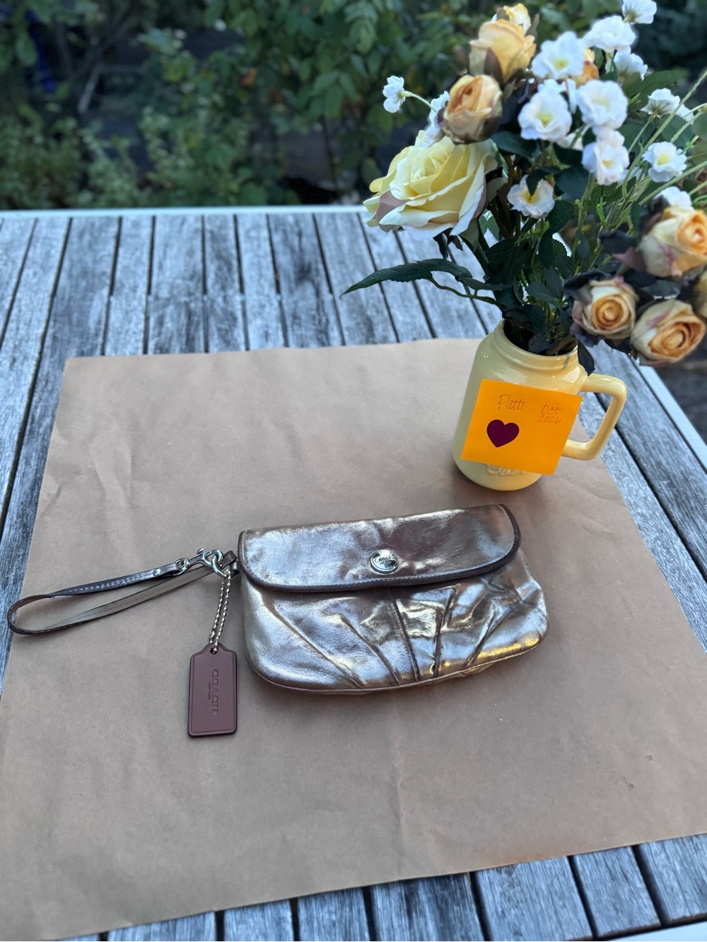 Coach Metallic Gold Leather Wristlet